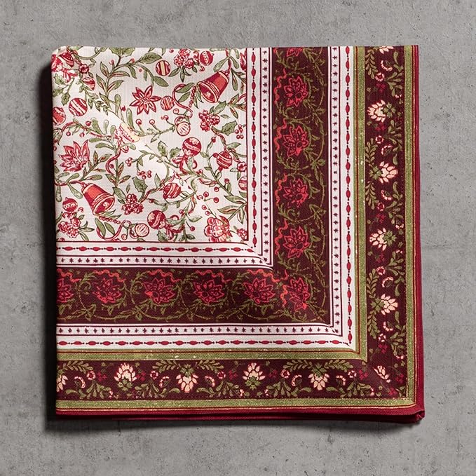 Maison d' Hermine Cloth Napkins Set of 4 100% Cotton for Thanksgiving Christmas Decorations Everyday Reusable Square Fall Napkins Cloth Washable Dinner Party (Reveillon Au Jardin, 20"x20")