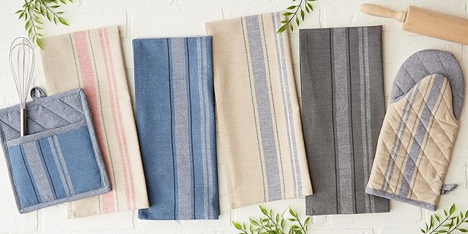 DII French Stripe Dishtowels, Kitchen Collection, 20 x 30 (Set of 3), Nautical Blue