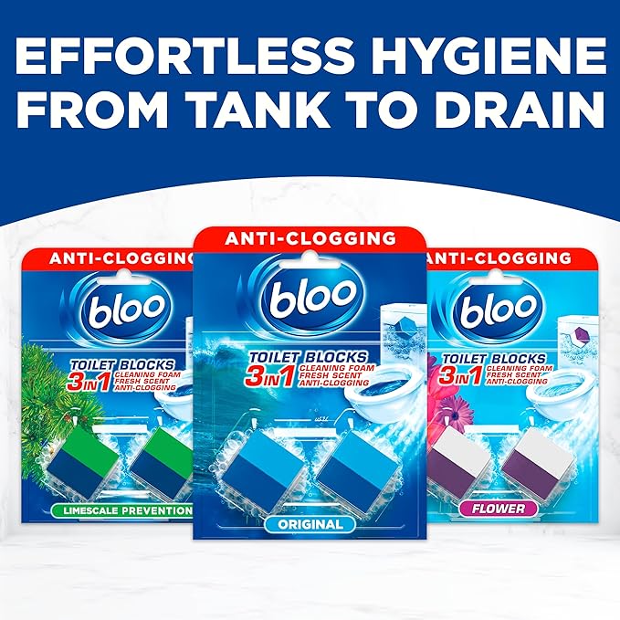Bloo 2in1 in-Cistern Toilet Blocks Original 50g Limescale Remover Cistern, Cleaning, Foaming Action and Fresheners