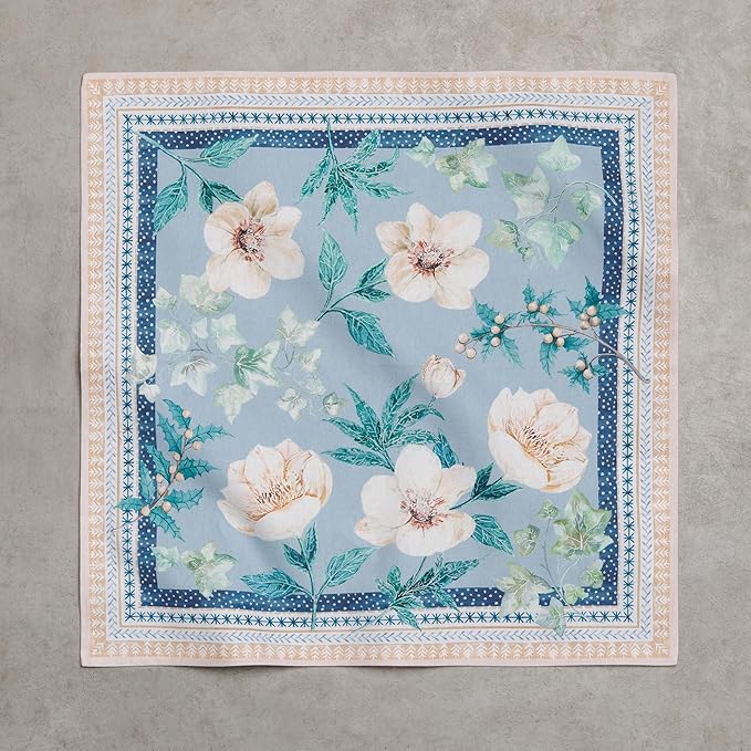 Maison d' Hermine 100% Cotton Cloth Napkins Set of 4 Everyday Reusable Square Napkins Cloth Washable Dinner Party Wedding Restaurant Hotel Kitchen Spring Summer (Winter Floral, 18" x 18")
