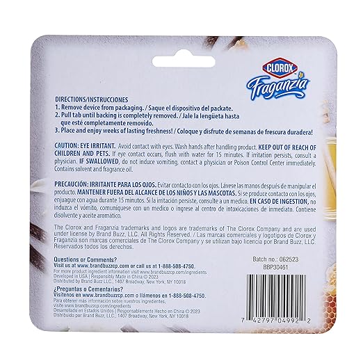 Clorox Fraganzia Small Rooms Air Freshener, Vanilla Honeycomb - Peel & Place, No-Plug, Battery-Free for Closets, Laundry Room, Entry Way, Bathroom, Locker, 0.25 Fl Oz Each, 2 Count
