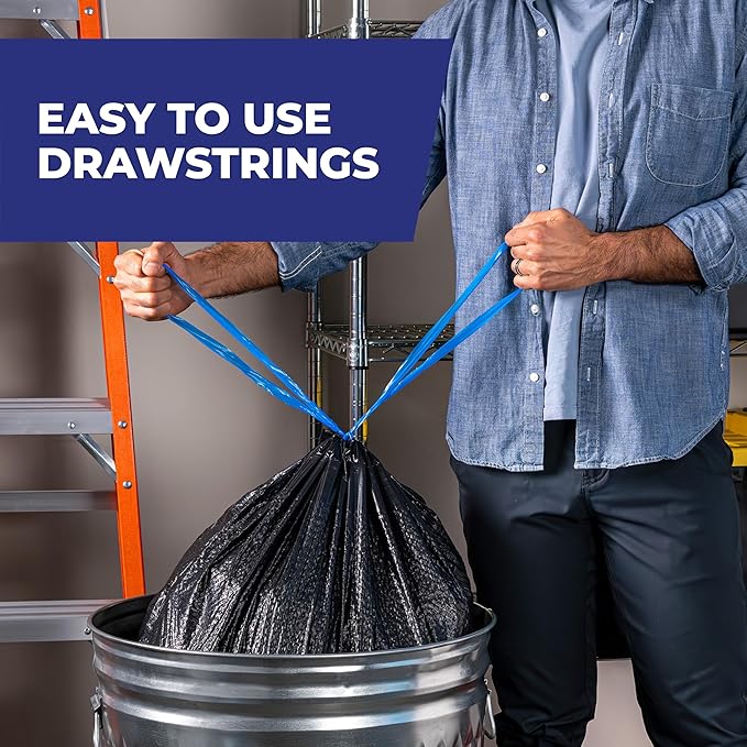 Hefty Ultra Strong 30 Gallon Trash Bags, Large Trash Bags, Multipurpose, Break Resistant Drawstring Closure, Resists Leaks, Punctures, and Tears, Black, Fabuloso Watermelon Scent, 50 Bags