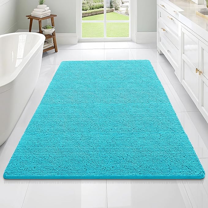 OLANLY Large Bathroom Rugs 70x46, Extra Soft Absorbent Chenille Bath Rugs, Rubber Backing Quick Dry, Machine Washable Bath Mats for Bathroom Floor, Tub and Shower, Home Decor Accessories, Aqua Sky