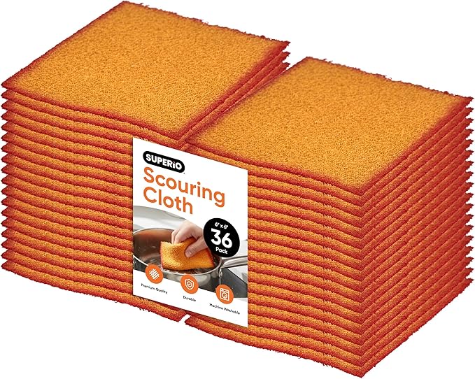 Superio Scouring Pads Non-Scratch Dish Scrubbers, Scrub Cloth for Scouring Kitchen, Dishwashing, Cleaning, 36 Pack