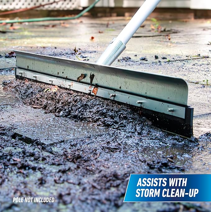 Unger Professional AquaDozer Max Kit, 24” Smooth Surface Straight Floor Squeegee and 48” Dual End Pole, Scrubber and Broom for Clean and Dry Concrete Floors and Asphalt