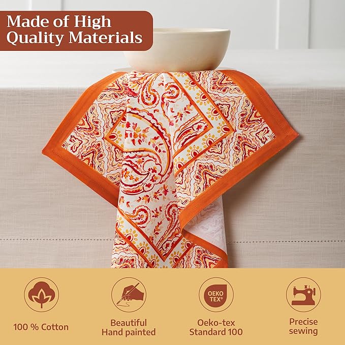Maison d' Hermine Cloth Napkins Set of 4 100% Cotton for Thanksgiving Christmas Decorations Everyday Reusable Square Fall Napkins Cloth Washable Dinner Party (Palatial Paisley, 20"x20")