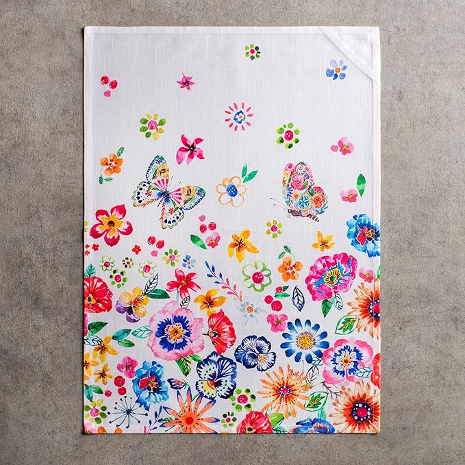 Maison d' Hermine Kitchen Towels Set of 3 100% Cotton 27.50" x 20" Reusable Cloth Tea Dish Towels Absorbent with Hanging Loop for Farmhouse Hotel Spring Summer - Happy Florals - High Summer