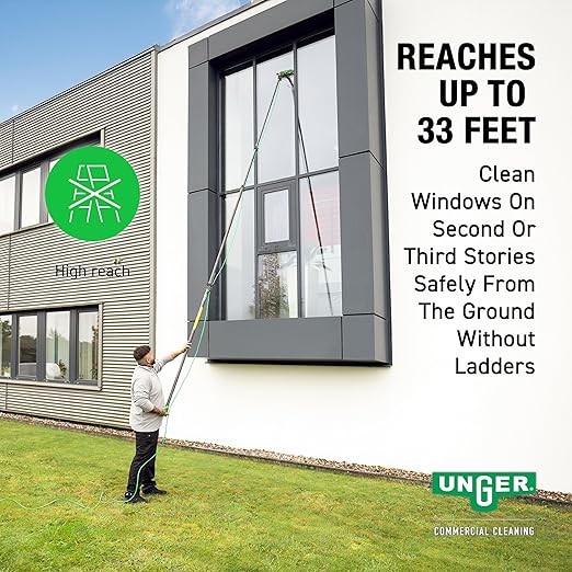 Unger Commercial Window Cleaner Waterfed Pole Kit - nLITE Carbon 16K 40' Waterfed Pole Starter Set with Brush & Hose - C12BH