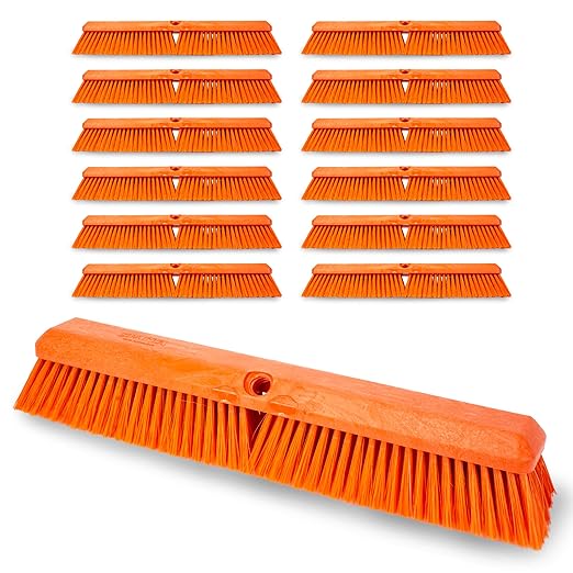 SPARTA 41891EC24 Omni Sweep Plastic Push Broom Head, Heavy Duty, Industrial Broom with Color Code System for Outdoor, Indoor, Concrete, Patio, Kitchen, Bathroom, 24 Inches, Orange, (Pack of 12)