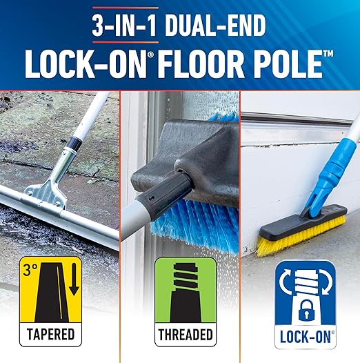 Unger Professional Lock-On 60” Dual-End Aluminum Handle Pole – Compatible with Unger Lock-On Poles & Standard Thread Cleaning Supplies, Use with Floor Squeegees, Brooms, Brush Heads