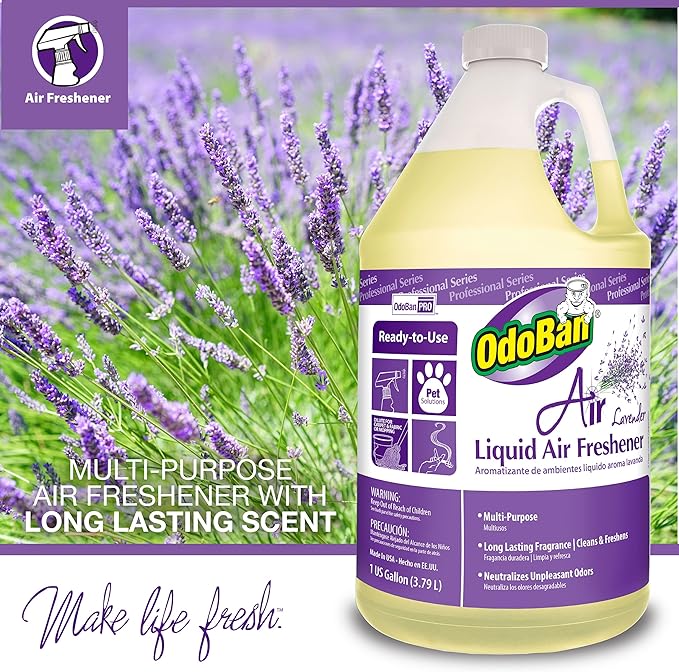 OdoBan Professional Series Ready-to-Use Air Lavender Liquid Air Freshener, Made in the USA, Lavender Scent, 1 Gallon