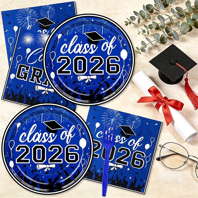 75 Pcs Graduation Plates and Napkins Party Supplies Set,Serves 25 Guests Blue 2026 Graduation Plates and Napkins,Disposable Paper Tableware Set for Graduation Party Decorations