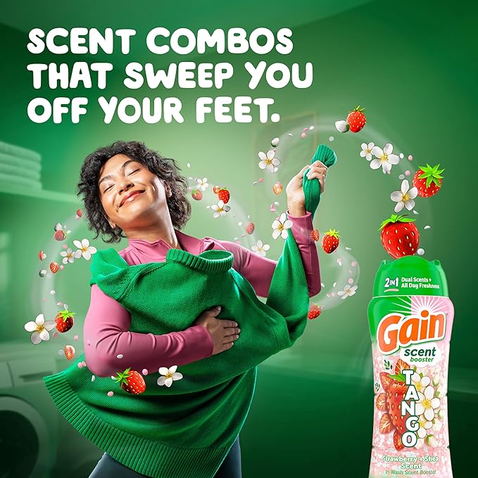 Gain Tango 2-in-1 Laundry Scent Booster Beads, Strawberry and Shea Scent, 21.1 oz, Laundry Beads with Dual Scents Plus All Day Freshness (Pack of 4)