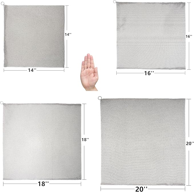 Cast Iron Cleaner & Chainmail Skillet Scrubber - 20''x20'' 3.8mm Small Ring, 316L Stainless Steel Interlocking Mesh Sheet, Flexible Chainmail Panel, Fine Linked Ring Fabric, Woven Ring Net