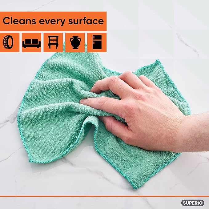 Superio Microfiber Cleaning Cloth 16x16 Miracle Cloth, Kitchen Towels, Wash Cloths, Reusable Cleaning Rags for House, Car, Office/No Detergents Needed, Scratch & Streak Free, 16 Pack