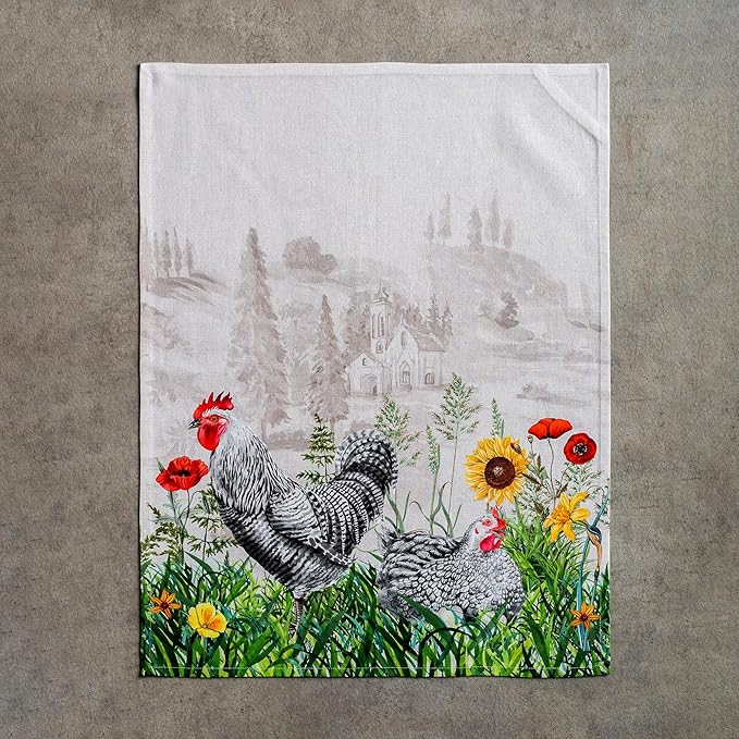 Maison d' Hermine Kitchen Towels Set of 3 100% Cotton 27.50" x 20" Reusable Cloth Tea Dish Towels Absorbent with Hanging Loop for Kitchen Farmhouse Hotel Spring Summer - Basse Cour