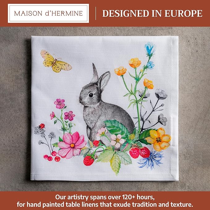 Maison d' Hermine 100% Cotton Cloth Napkins Set of 4 Everyday Reusable Square Napkins Cloth Washable Dinner Party Wedding Restaurant Hotel Kitchen Spring Summer (Printemps, 20" x 20")
