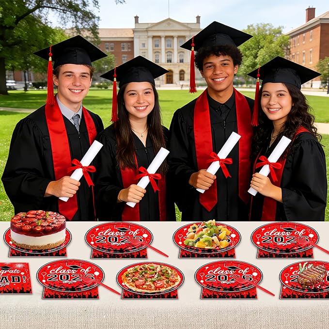 75 Pcs Graduation Plates and Napkins Party Supplies Set,Serves 25 Guests 2026 Red Graduation Plates and Napkins,Disposable Paper Tableware Set for Graduation Party Decorations