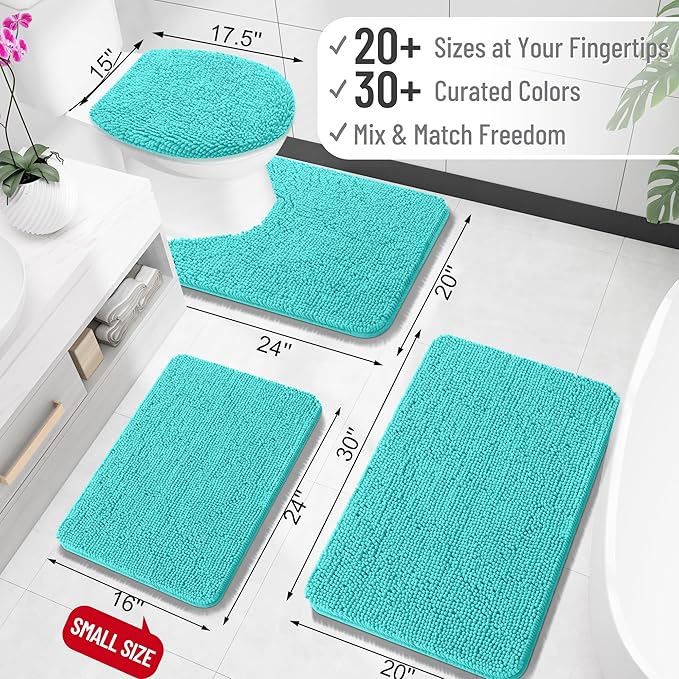 OLANLY Bathroom Rugs 34x21, Extra Soft Absorbent Chenille Bath Rugs, Rubber Backing Quick Dry, Machine Washable Bath Mats for Bathroom Floor, Tub and Shower, Home Decor Accessories, Teal