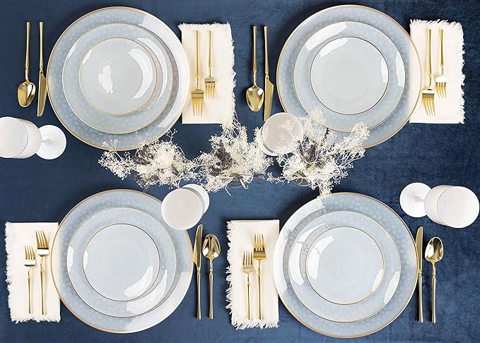 PLASTICPRO 30 Pack Hammered Plastic Plates Heavyweight Disposable Plastic Plates Elegant Transparent White Hammered Gold Rim Platsic Party Dishes (Transparent White With Gold Rim, 7'' INCH PLATES)