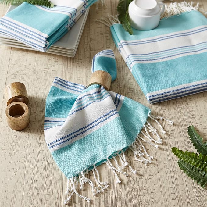 DII Seashore Collection Beach House Décor, Napkin Set, Tidal Stripe Fouta, 6 Piece