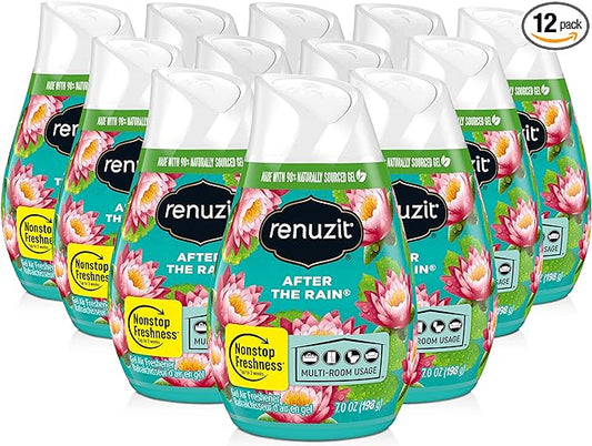 Renuzit Adjustable Gel Air Freshener Cone, After the Rain Scent, Nonstop Freshness, 7oz Cone, 12 Count, brand is Renuzit.