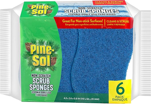 Pine-Sol Non Scratch Scrub Sponges - Double Sided Dish Scrubber Safe for Nonstick Cookware - Kitchen Essentials for Dishwashing and Cleaning, 6 Pack, Blue