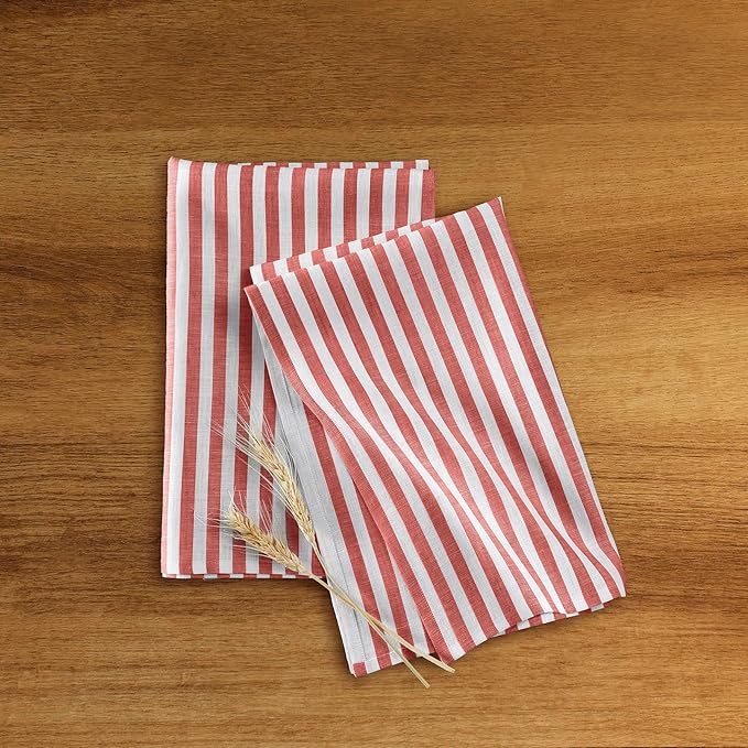 Solino Home Linen Red and White Kitchen Towels Set of 2-100% Pure Linen 17 x 26 Inch Amalfi Stripe Tea Towels with Hanging Loop - European Flax Kitchen Dish Cloth - Quick Dry & Machine Washable