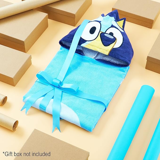 Bluey Kids Changing Robe, Hooded Towel Poncho for Boys Girls, Soft Absorbent Cotton Wearable Towel for Swim Surf Bath Beach Cover Up, Gifts for Kids (Blue/Navy)