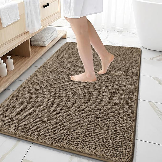 OLANLY Large Bathroom Rugs 59x35, Extra Soft Absorbent Chenille Bath Rugs, Rubber Backing Quick Dry, Machine Washable Bath Mats for Bathroom Floor, Tub and Shower, Home Decor Accessories, Tan