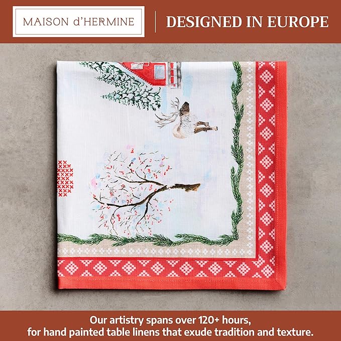 Maison d' Hermine Cloth Napkins Set of 4 100% Cotton for Thanksgiving Christmas Decorations Everyday Reusable Square Fall Napkins Cloth Washable Dinner Party (Rural Christmas, 20"x20")