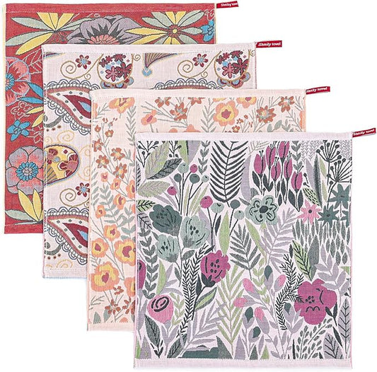 Cotton Kitchen Towels Set of 4, Quick Dry Sustainable Decorative Dish Towels for Kitchen Drying,Ultra Absorbent Reusable Cleaning Tea Towels,Pretty Hand Towels for Bathroom with Loop-Blossom