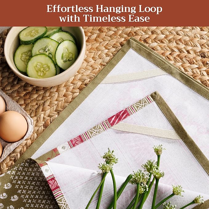 Maison d'Hermine Kitchen Towels Set of 2 100% Cotton 27.50" x 20" Reusable Cloth Tea Dish Towels Absorbent with Hanging Loop for Kitchen, Home, Dining, Cocktail Parties (Manosque)
