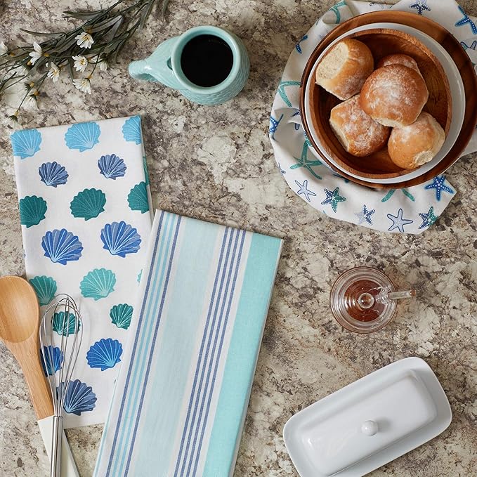 DII Fouta Beach House Vibes Collection Kitchen Linens, Dishtowel Set, Beach Comber, 3 Piece