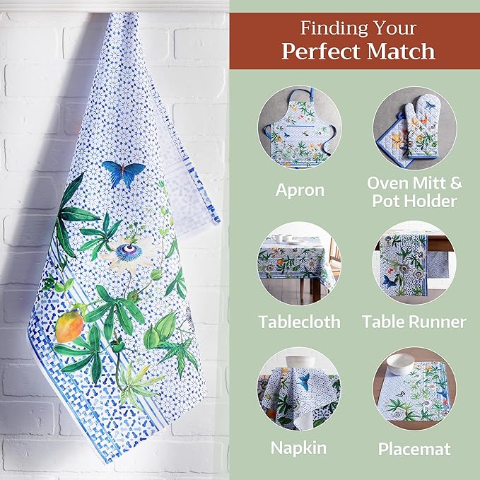 Maison d' Hermine Kitchen Towels Set of 3 100% Cotton 27.50" x 20" Reusable Cloth Tea Dish Towels Absorbent with Hanging Loop for Kitchen Farmhouse Hotel Spring Summer - Passiflora