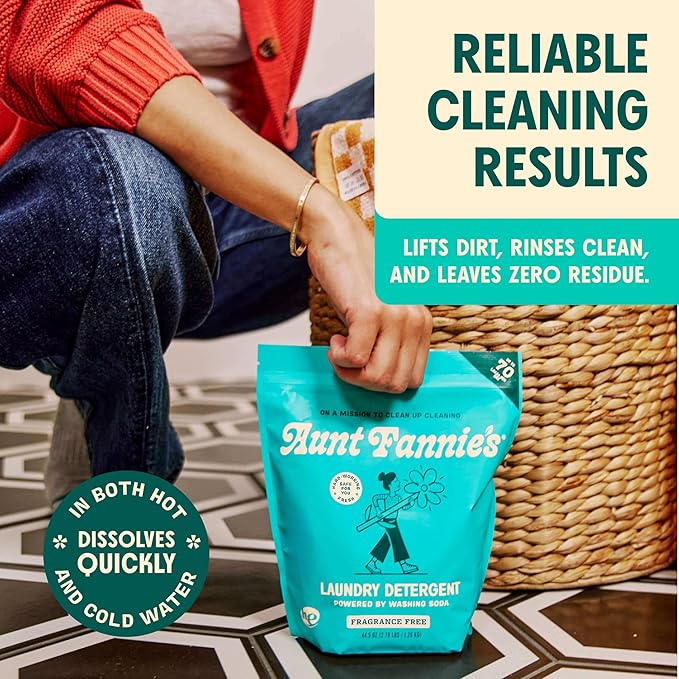 Aunt Fannie's Powder Laundry Detergent, Deep Cleaning, Plant Based, Natural Ingredients, 70 Loads Per Bag, Fragrance Free, 88 Oz