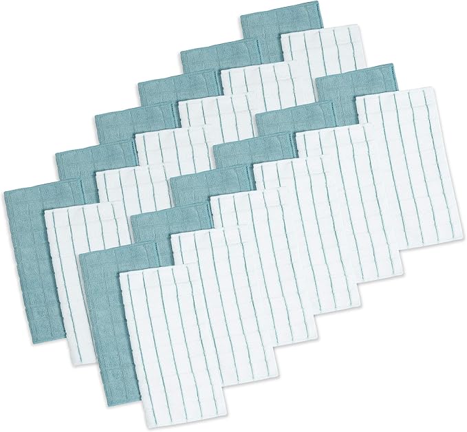 SIMPLI-MAGIC 79285 Microfiber Washcloths and Dish Cloths, Checkered Topaz, 12"x12", 24 Pack