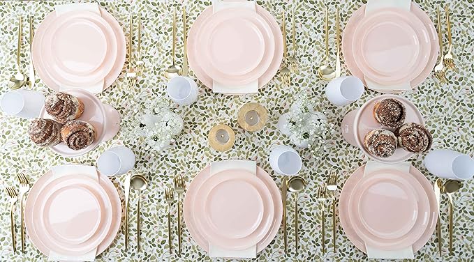 [30 Pack 10.7''] Pink Plastic Party Plates Edge Collection Premium heavyweight Elegant Disposable Tableware Dishes