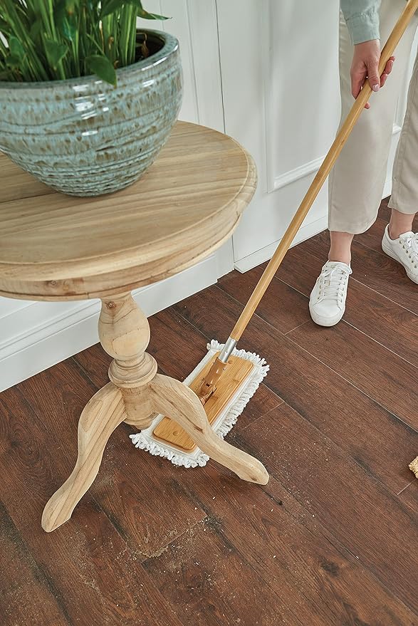 Harper Live.Love.Clean. Bamboo 2-in-1 Smooth Surface Wet/Dry Dust Mop with (2) Washable Pads for Cleaning Dust, Pet Hair & Fine Dry Dirt