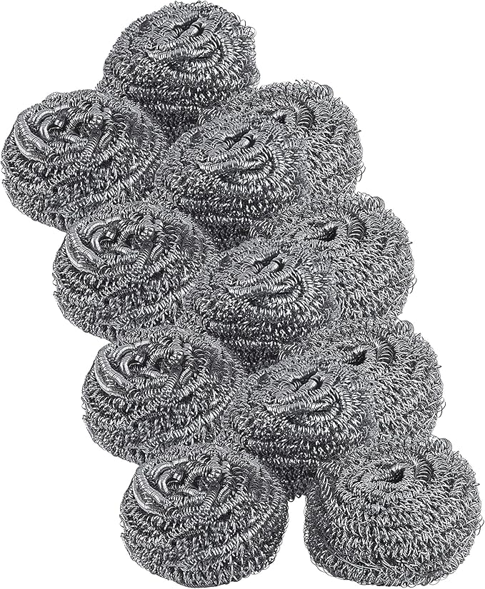 Superio Stainless Steel Scourers Steel Wool Scrubber Pad Used for Dishes, Pots, Pans, Grill, Stoves, and Ovens, Easy scouring for Tough Kitchen Cleaning (12)