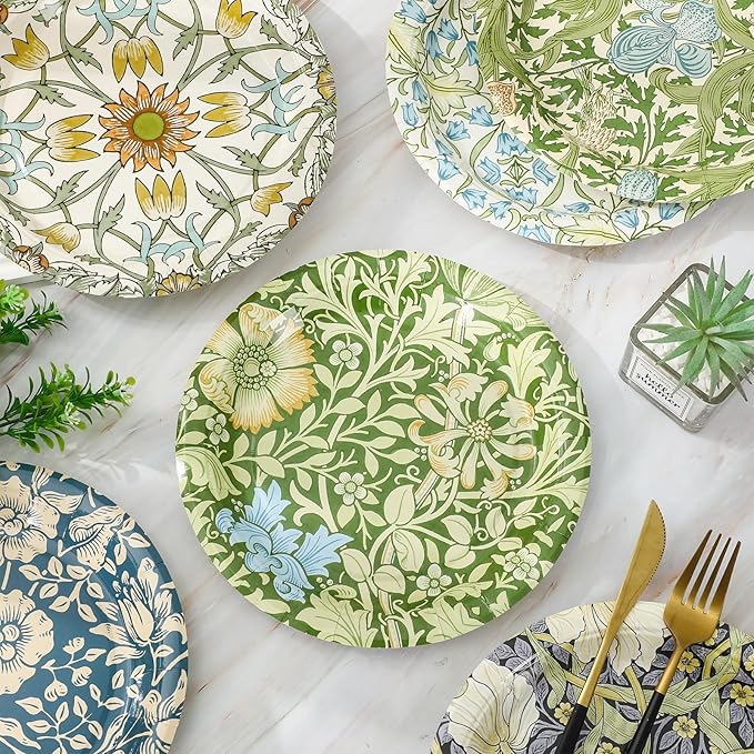 60 Pcs Vintage Wildflower Paper Plates Disposable Plates 9 Inch Green Blue Floral Decorative Dessert Plate for Spring Party Tableware Supplies Table Decor, 6 Designs