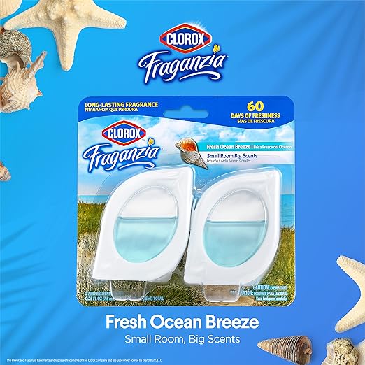 Clorox Fraganzia Small Rooms Air Freshener, Fresh Ocean Breeze - Peel & Place, No-Plug, Battery-Free for Closets, Laundry Room, Entry Way, Bathroom, Locker, 0.25 Fl Oz Each, 2 Count