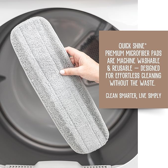 Quick Shine Wet + Dry Pad | Dual-Zone Gray Microfiber Pad Ideal for Wet & Dry Cleaning | Enhanced Absorbency | Reusable, Washable & Safe for All Hard Surface Floors