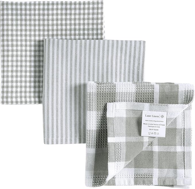 LANE LINEN Cotton Dish Towels - 6 Pack Soft Absorbent Kitchen Dish Cloths, Multi Purpose Kitchen Towel for Cleaning & Drying, 12"x12" - Grey