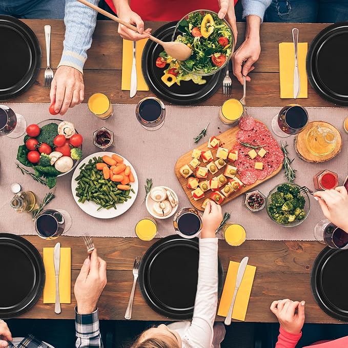 50 Pieces of Paper Plates, Round Black Party Plates Pack, Disposable 9 Inches Paper Dinner Plates, Everyday Use Plates for Daily Meals Picnic Camping Birthday Christmas Thanksgiving Supplies