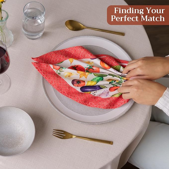 Maison d' Hermine 100% Cotton Cloth Napkins Set of 4 Everyday Reusable Square Napkins Cloth Washable Dinner Party Wedding Restaurant Hotel Kitchen Spring Summer (Ratatouille, 18" x 18")