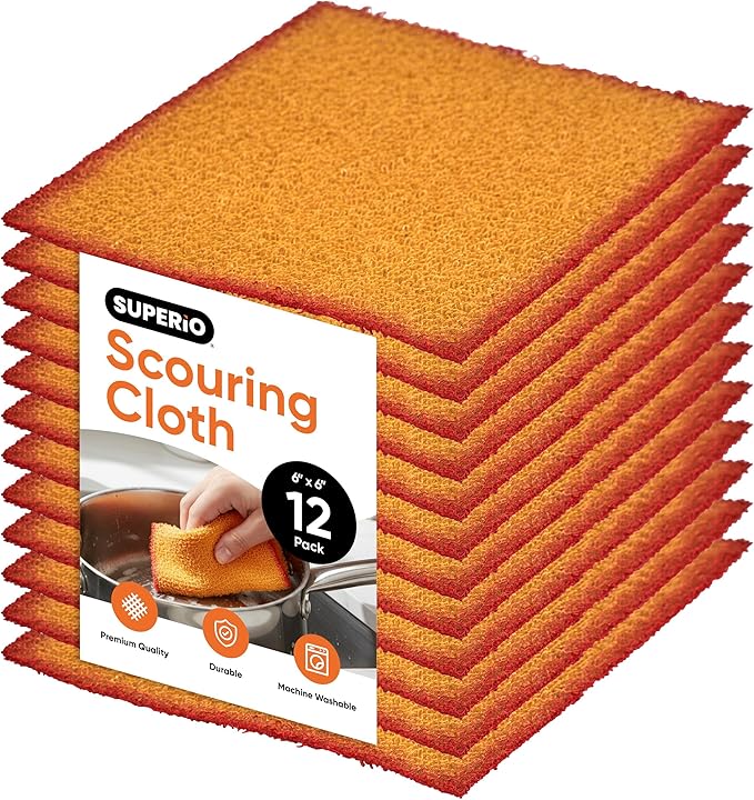 Superio Scouring Pads Non-Scratch Dish Scrubbers, Scrub Cloth for Scouring Kitchen, Dishwashing, Cleaning, 12 Pack