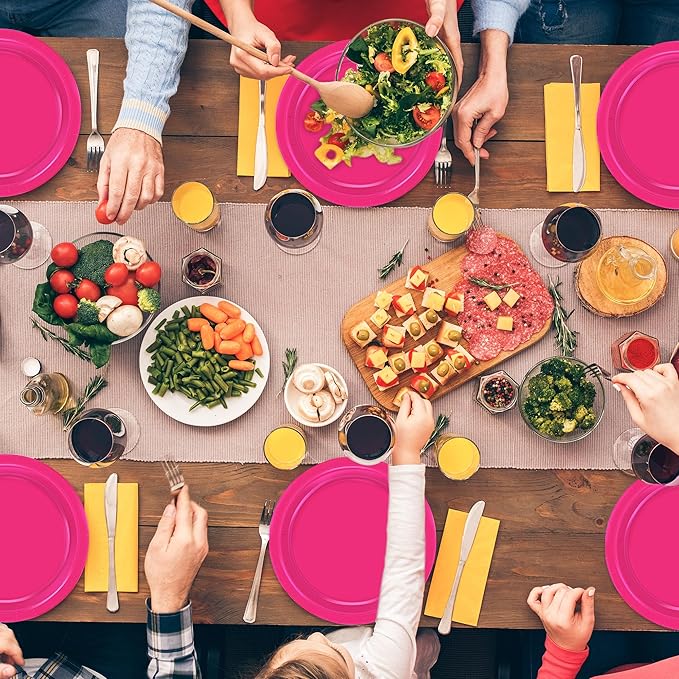 QZYL 50 PCS Paper Plates, Cerise Heavy Duty Party Plates, Round 9 Inches Disposable Paper Dinner Plates, Everyday Use Paper Plates Set for Daily Meals Wedding Christmas Picnic Supplies
