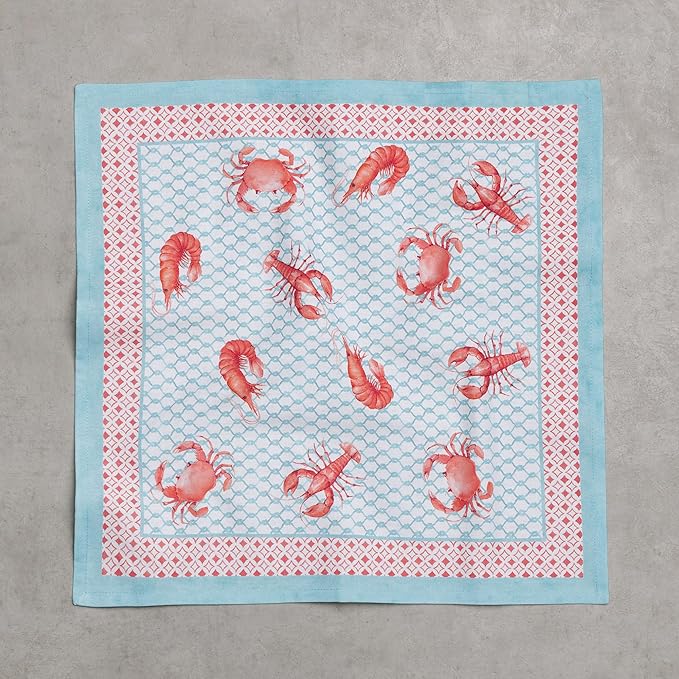 Maison d' Hermine 100% Cotton Cloth Napkins Set of 4 Everyday Reusable Square Napkins Cloth Washable Dinner Party Wedding Restaurant Hotel Kitchen Spring Summer (Lobster Love, 18" x 18")