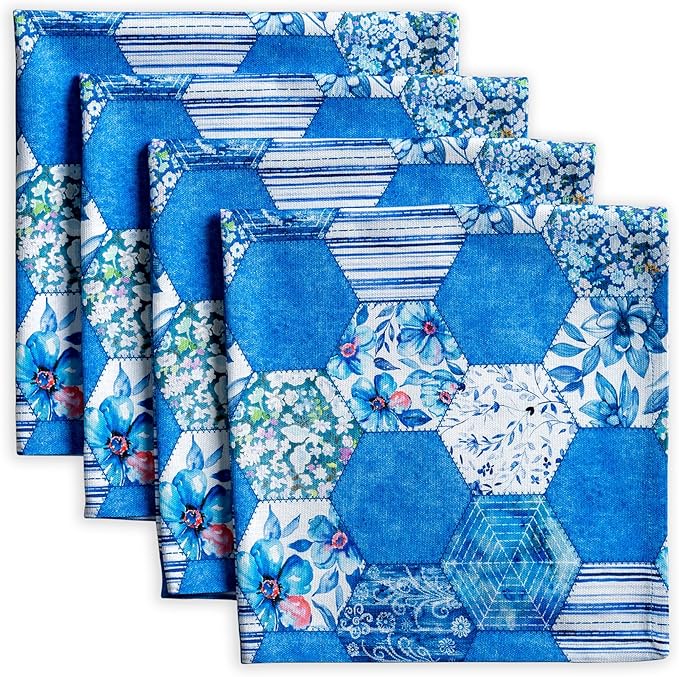 Maison d' Hermine 100% Cotton Cloth Napkins Set of 4 Everyday Reusable Square Napkins Cloth Washable Dinner Party Wedding Restaurant Hotel Kitchen Spring Summer (Summer Blues, 20" x 20")